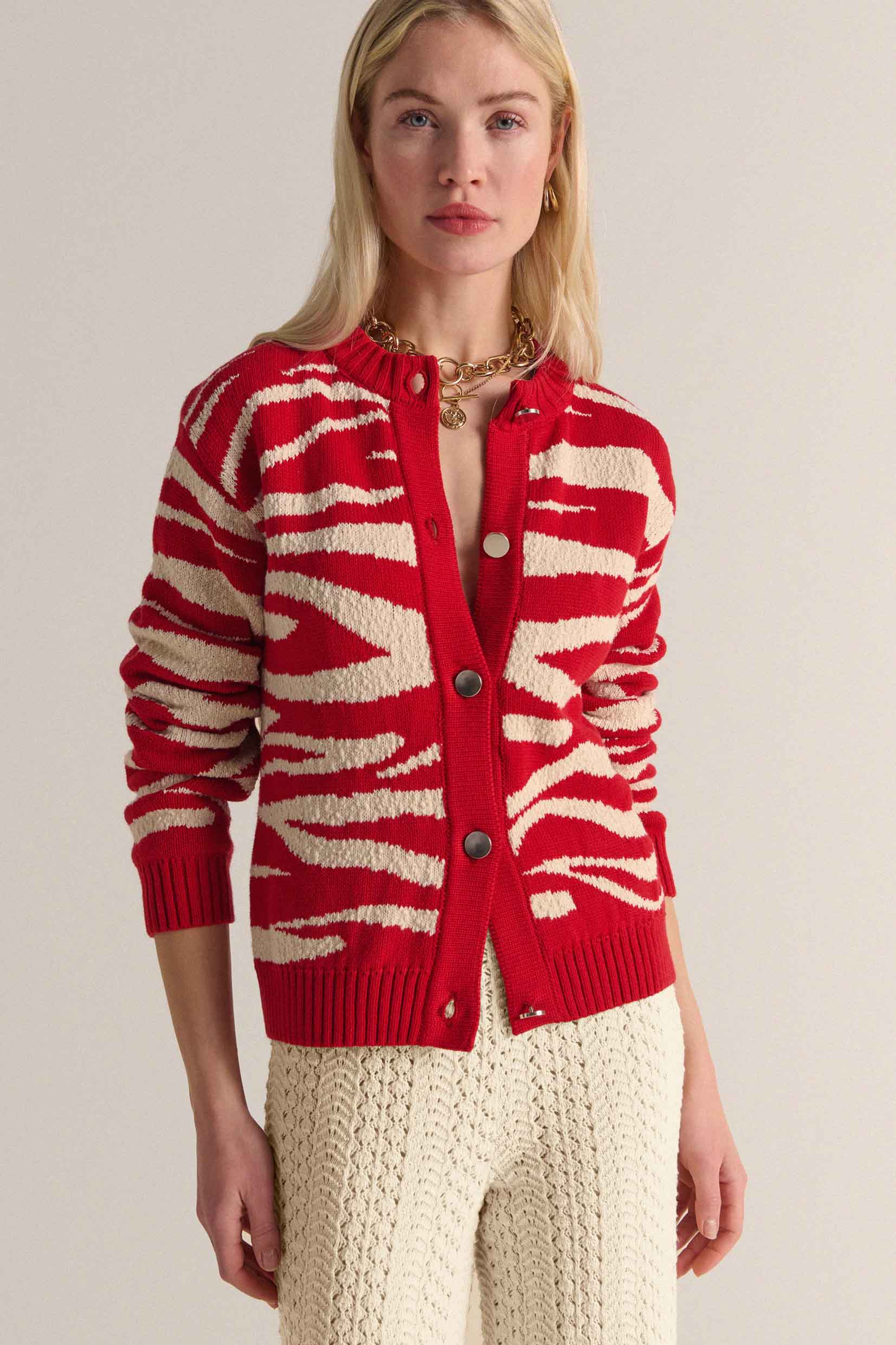 Cardigan Giboulé red and ecru
