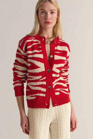 Red and ecru Giboulé cardigan