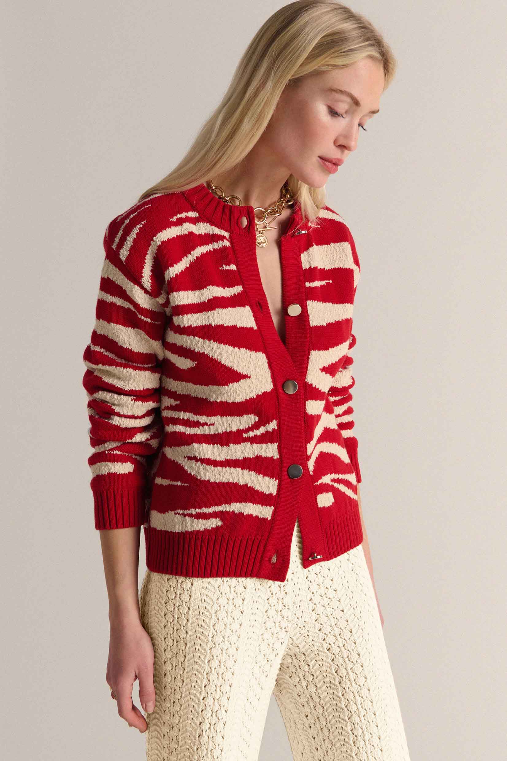 Cardigan Giboulé red and ecru