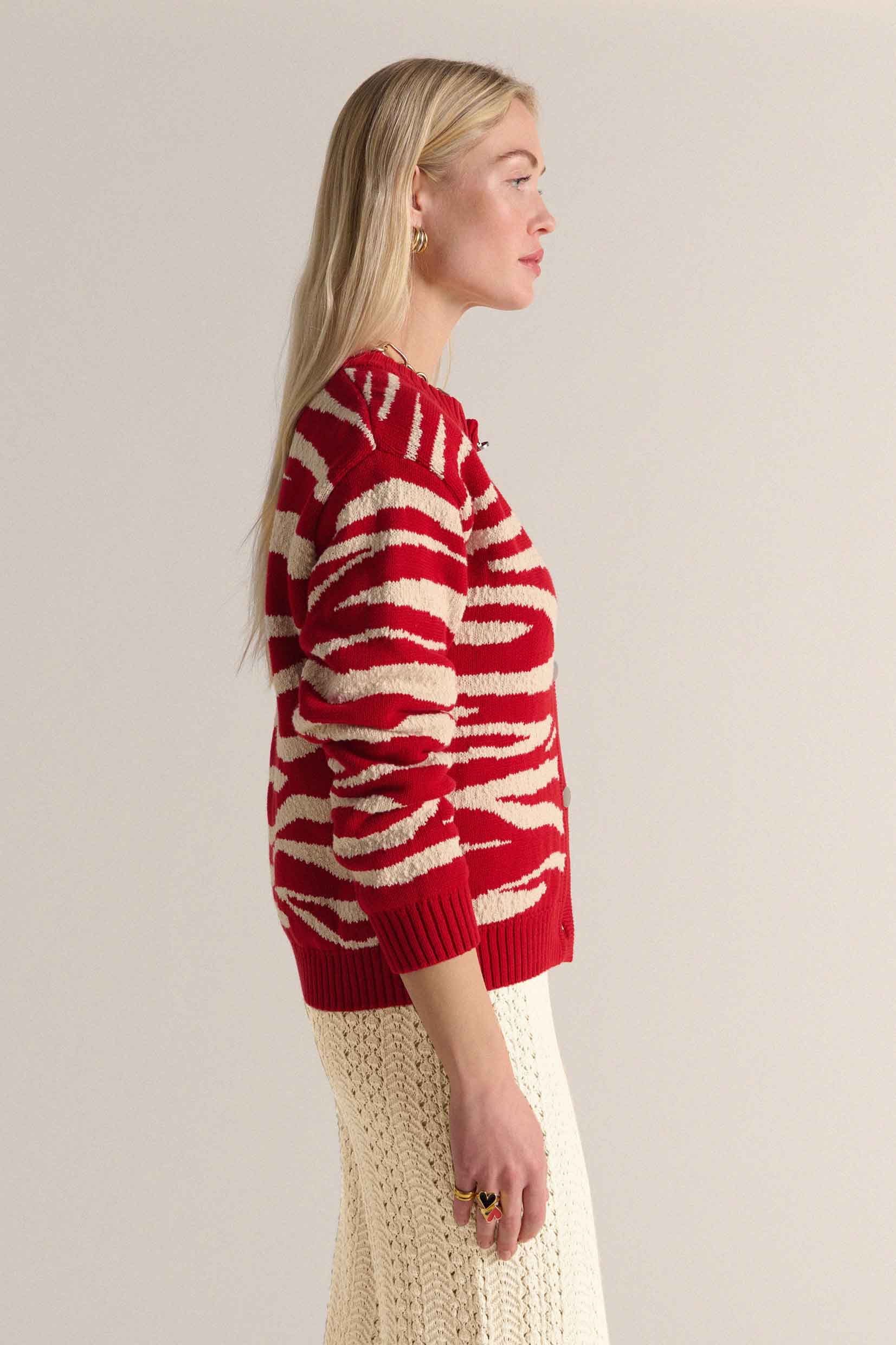 Cardigan Giboulé red and ecru