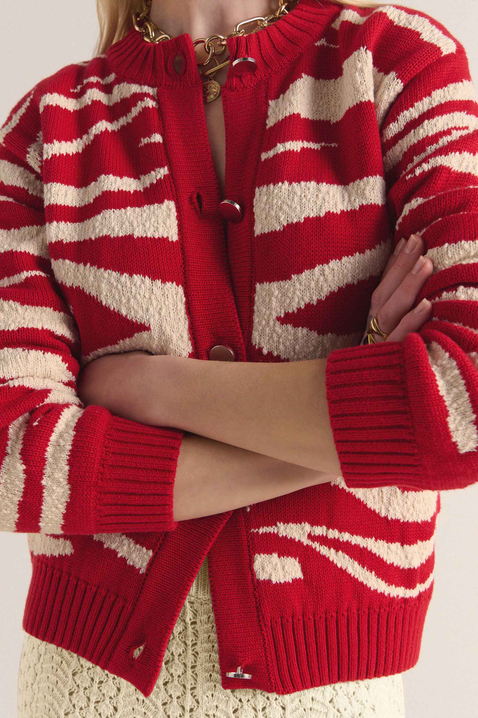 Cardigan Giboulé red and ecru