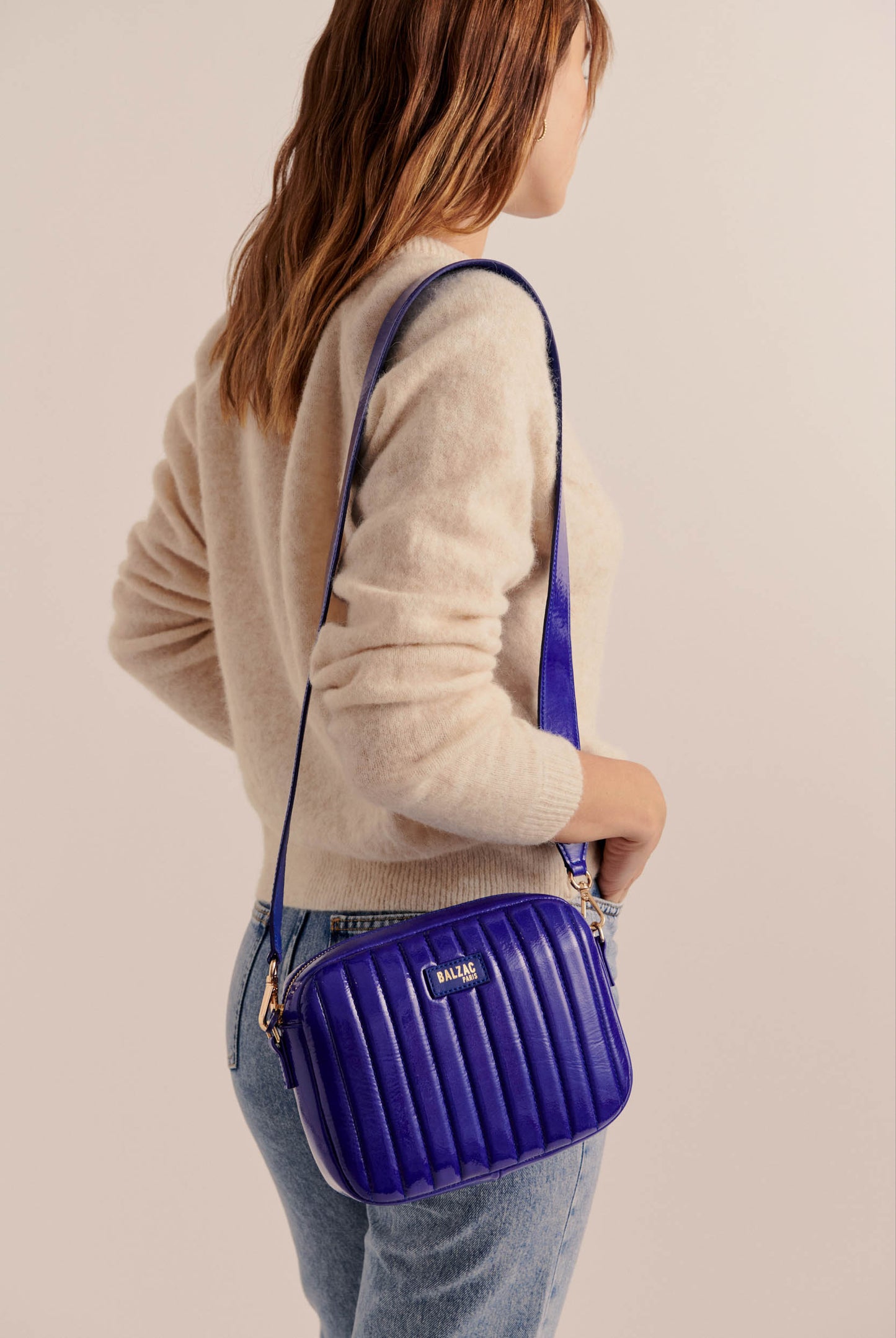 Indigo Crumpled Patent Caesar Bag