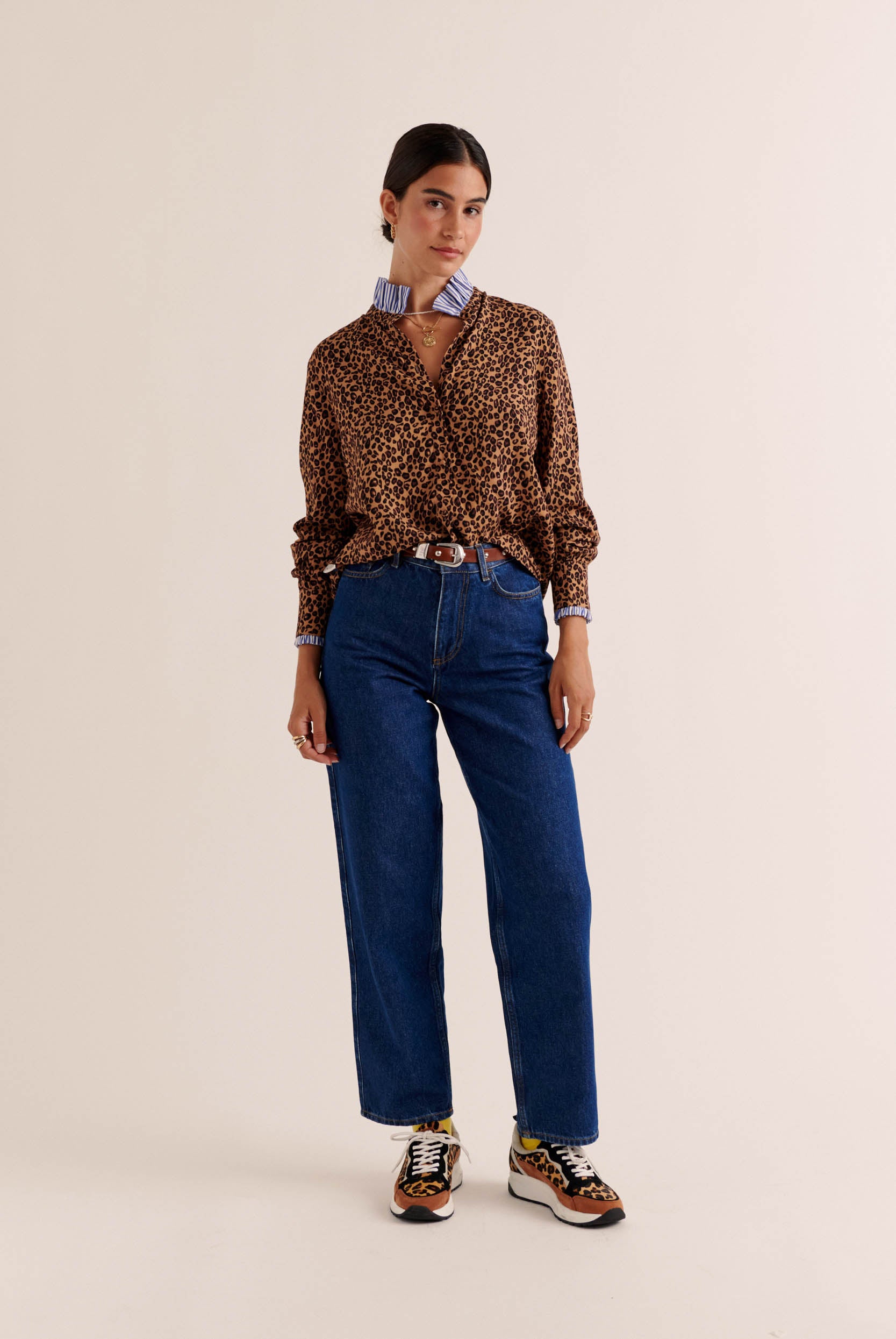 Shirt Mina leopard and stripes blue