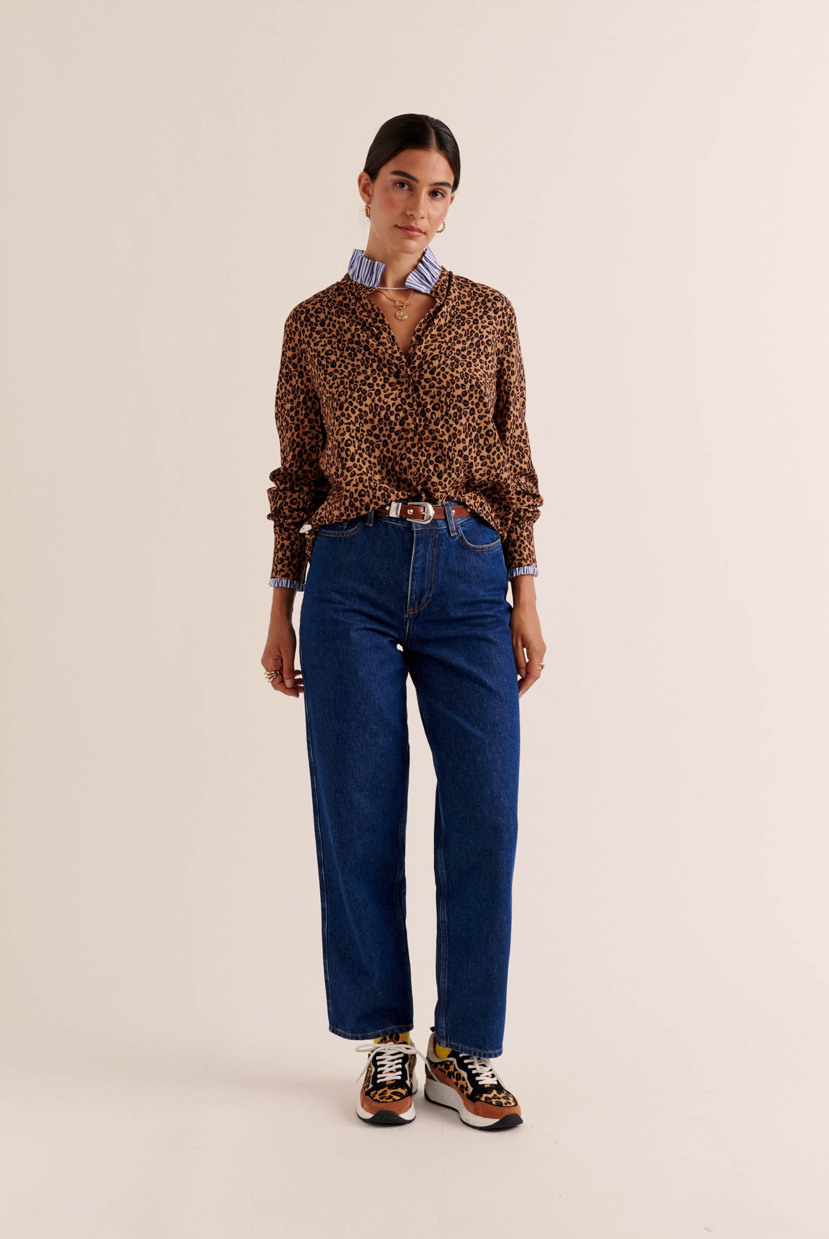 Shirt Mina leopard and stripes blue