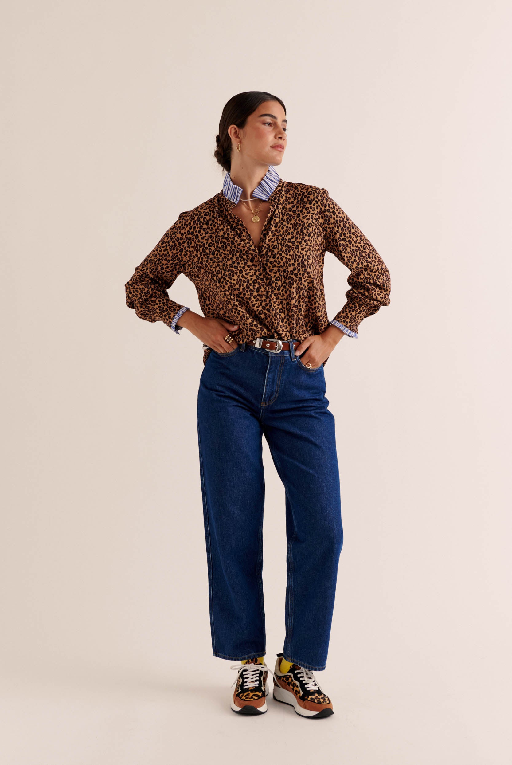 Shirt Mina leopard and stripes blue