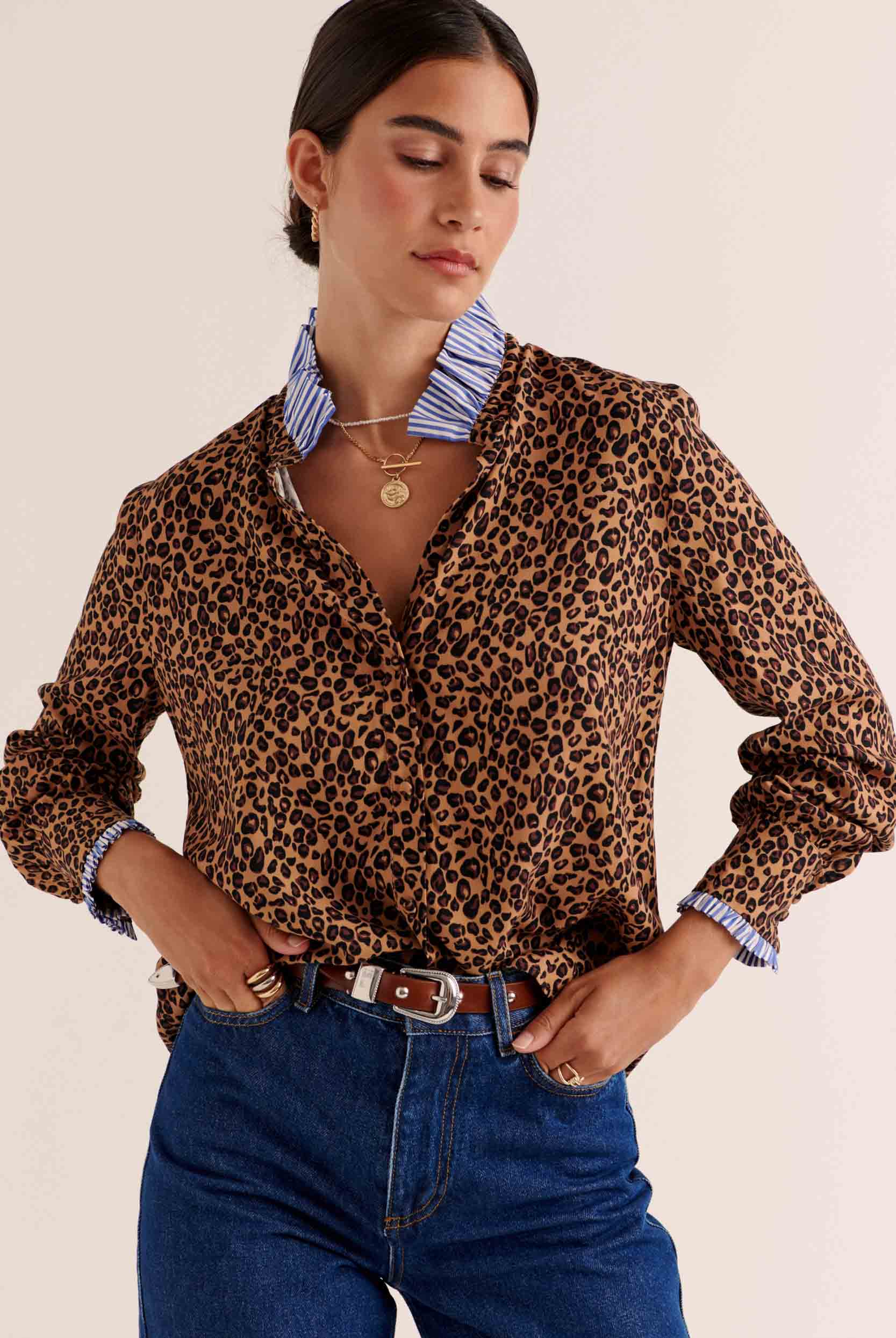 Shirt Mina leopard and stripes blue