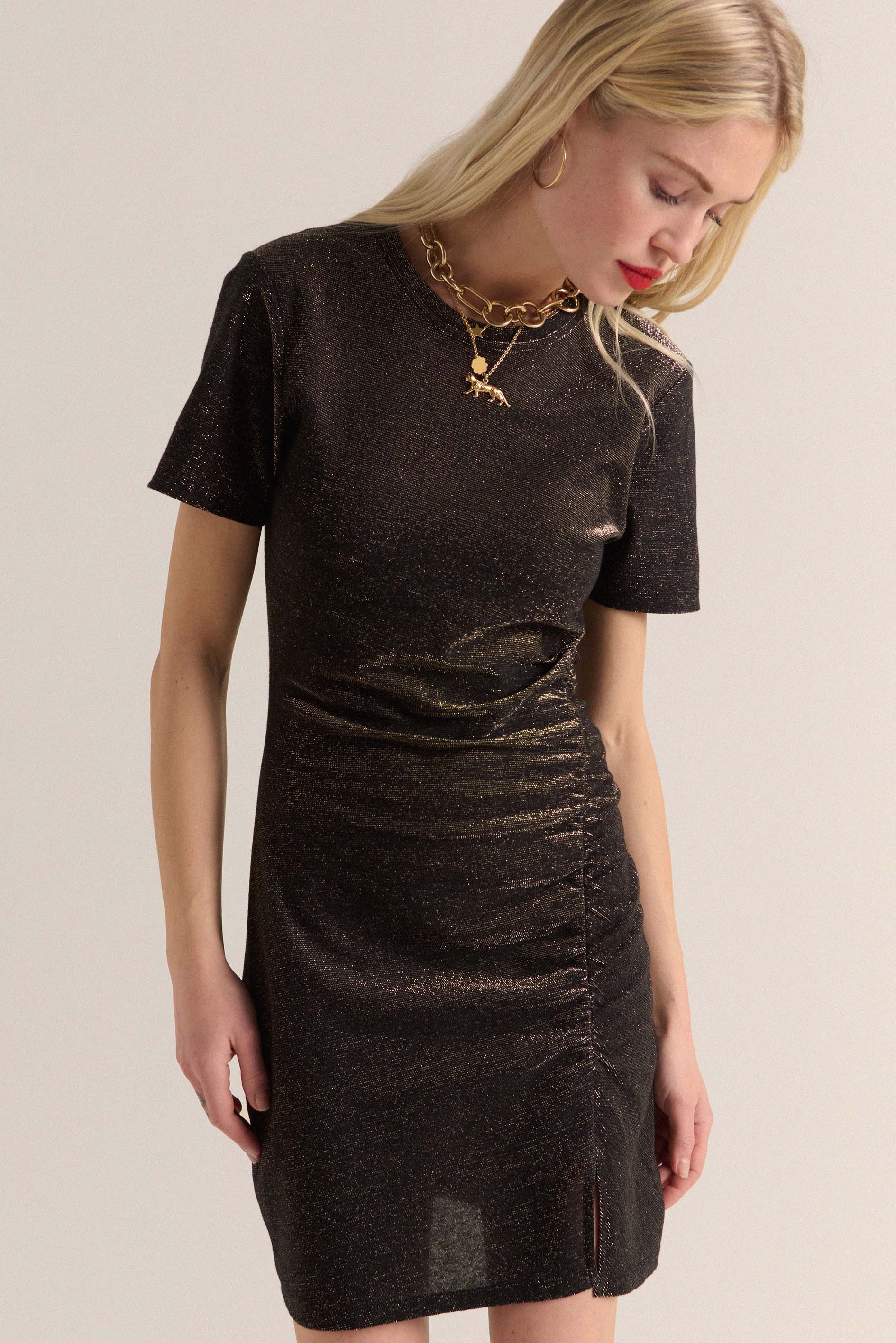 Dress Floréal black iridescent gold