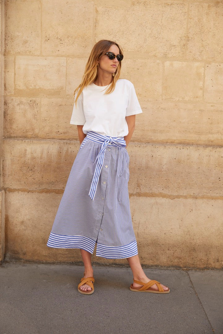 Blue and white striped Love skirt
