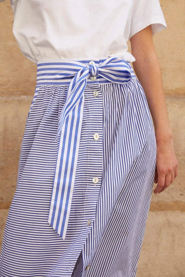 Blue and white striped Love skirt