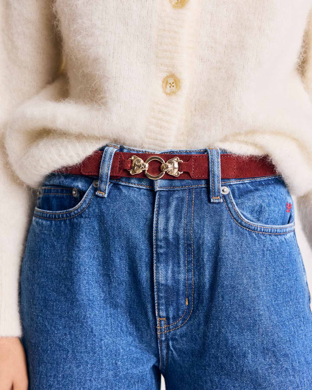 Malo split leather belt in cognac