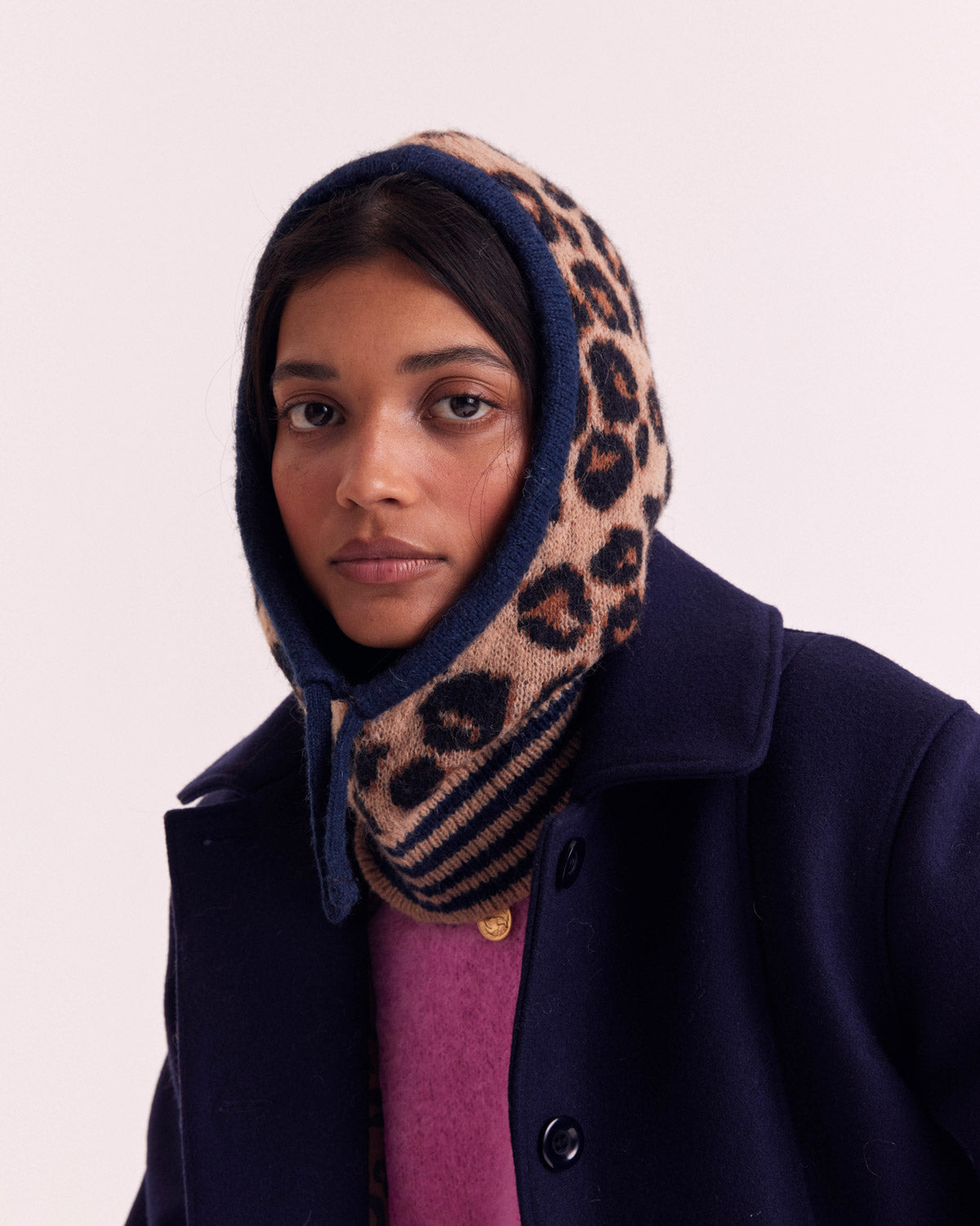Balaclava Miller stripes navy and leopard
