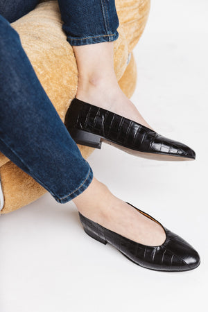 Ballerines Flèche patchwork noir cuir bout rond Balzac Paris