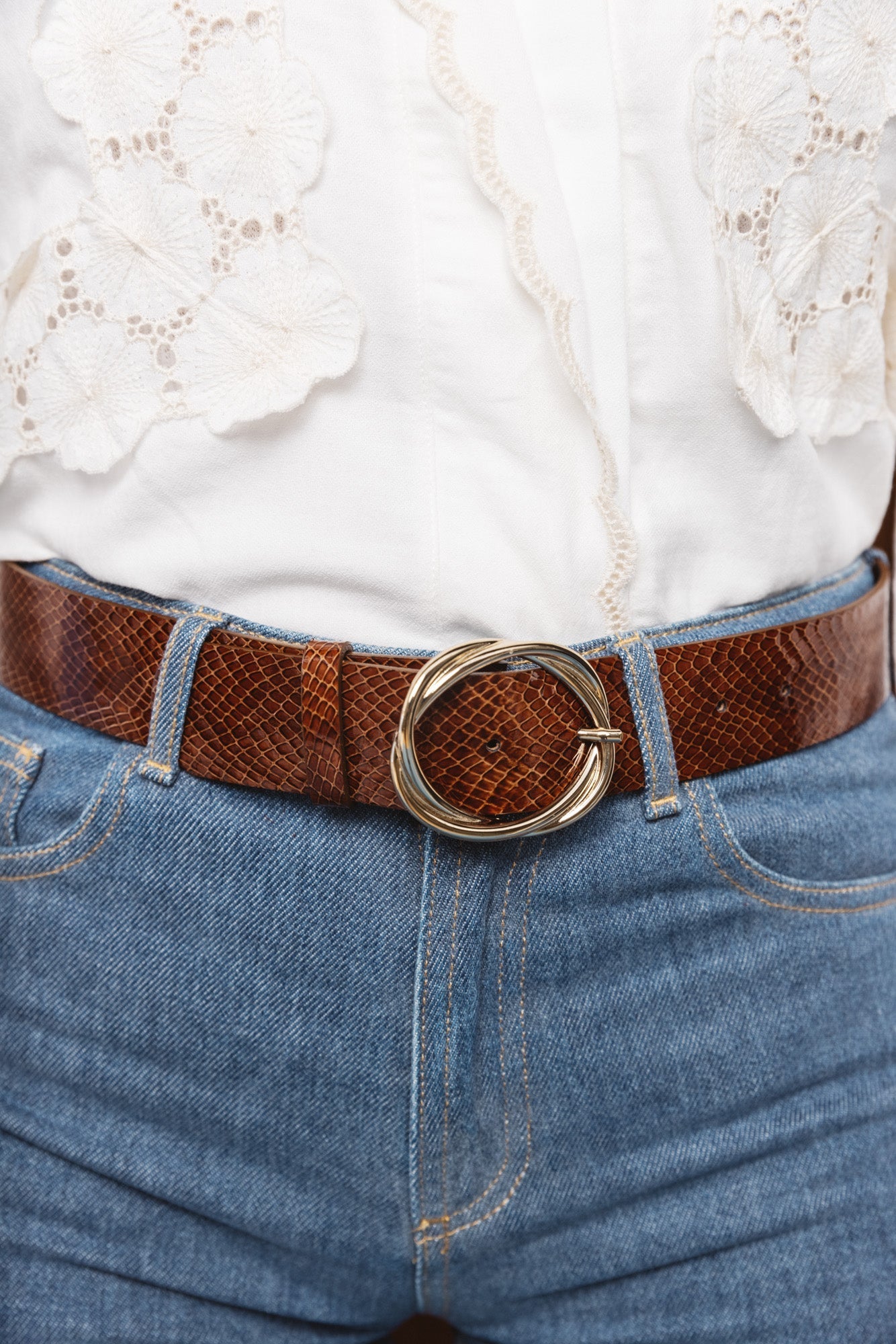 Ceinture Harmonie lézard cognac cuir Balzac Paris