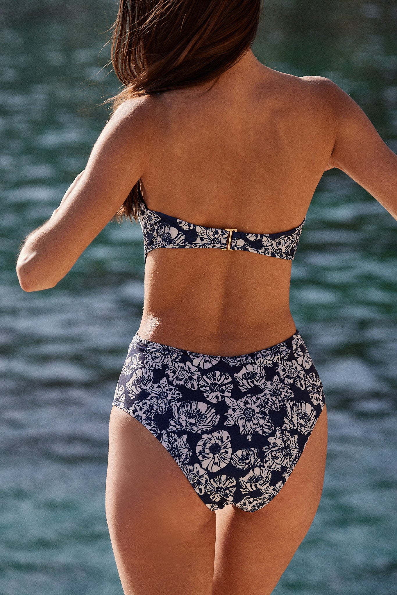 Ariane swimsuit with navy and ecru flower party print
