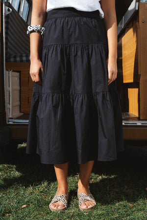 Jupe Miel noir plis dos élastique coton bio OEKO-TEX responsable