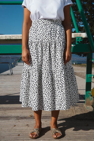 Jupe Miel imprimé tacheté noir coton bio OEKO-TEX plis dos élastique