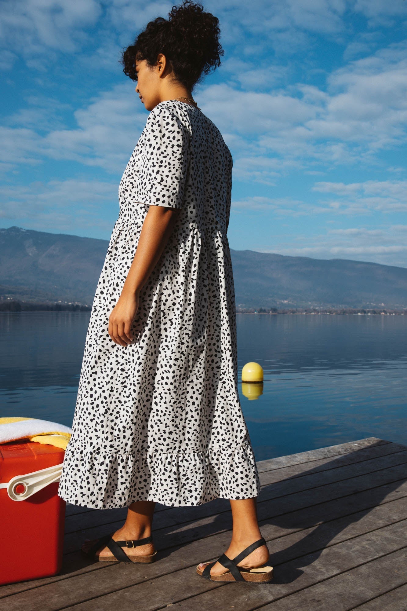 Victoire dress with black spotted print