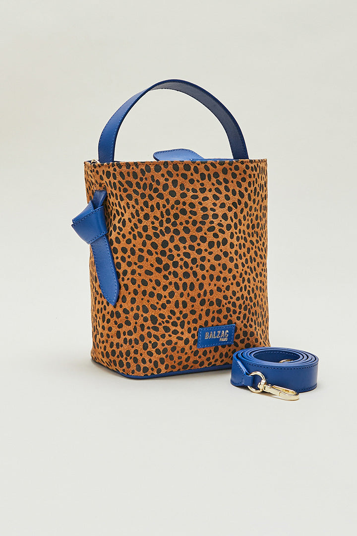 Bi-material cheetah and blue Orion bag