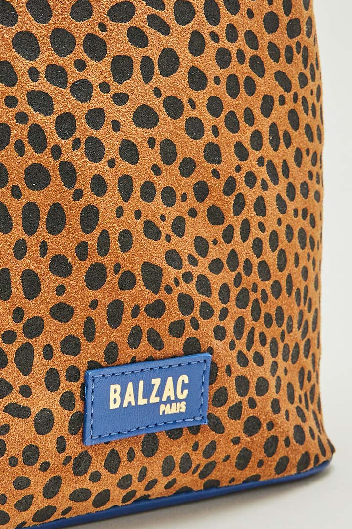 Bi-material cheetah and blue Orion bag