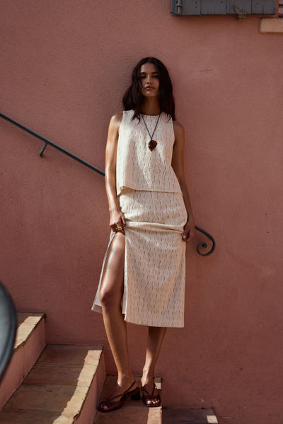 Donatelle ecru wave guipure skirt