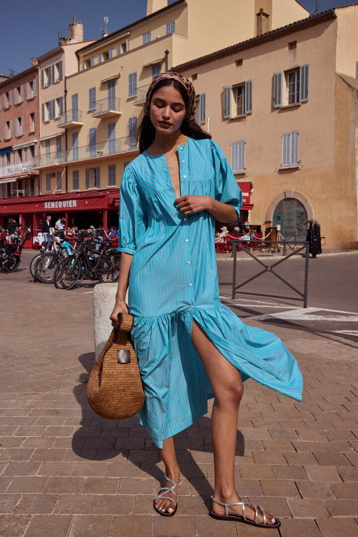 Turquoise striped Nicoletta dress