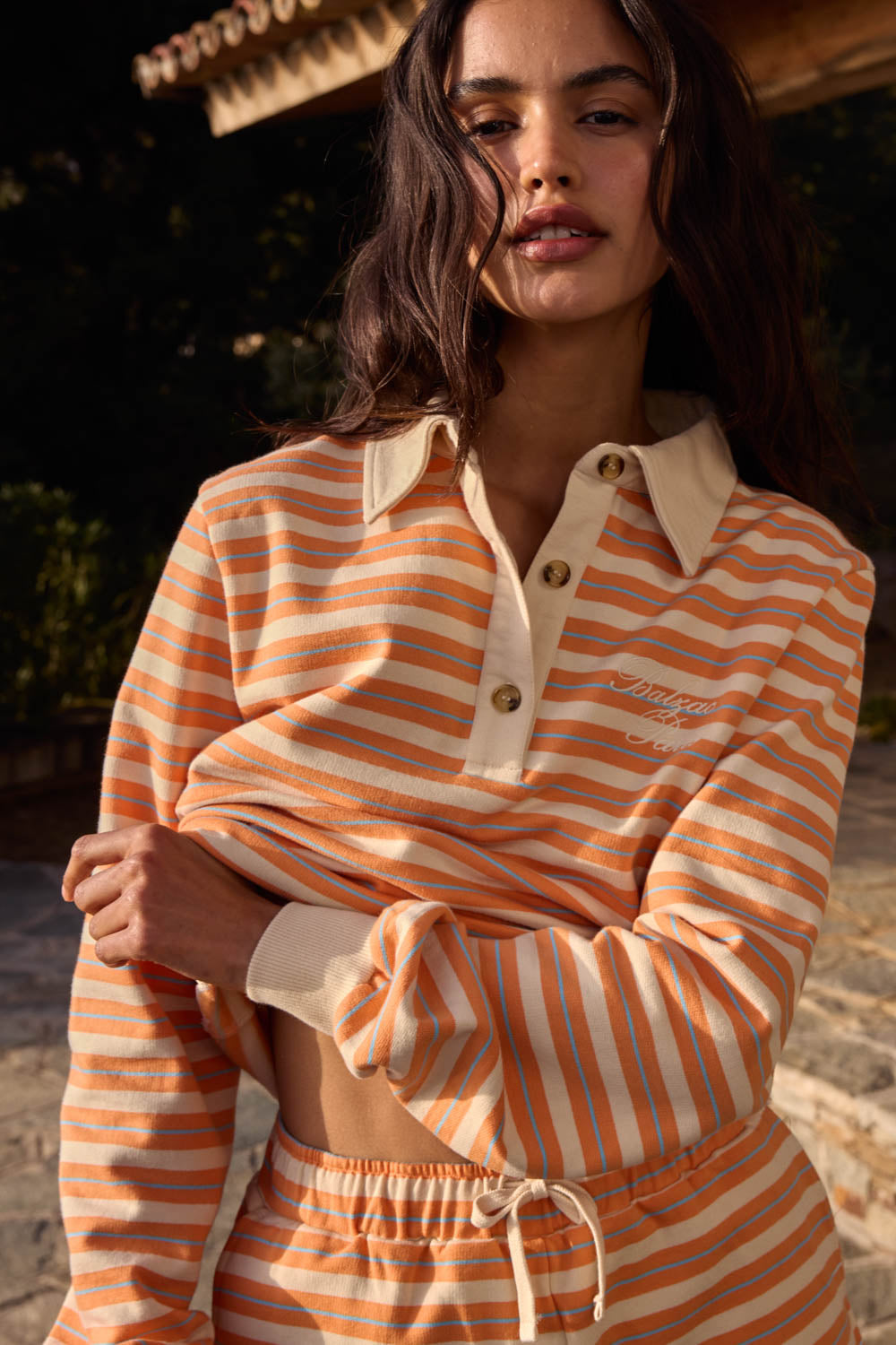 Sweat-shirt Mirabelle rayures orange, bleu et écru
