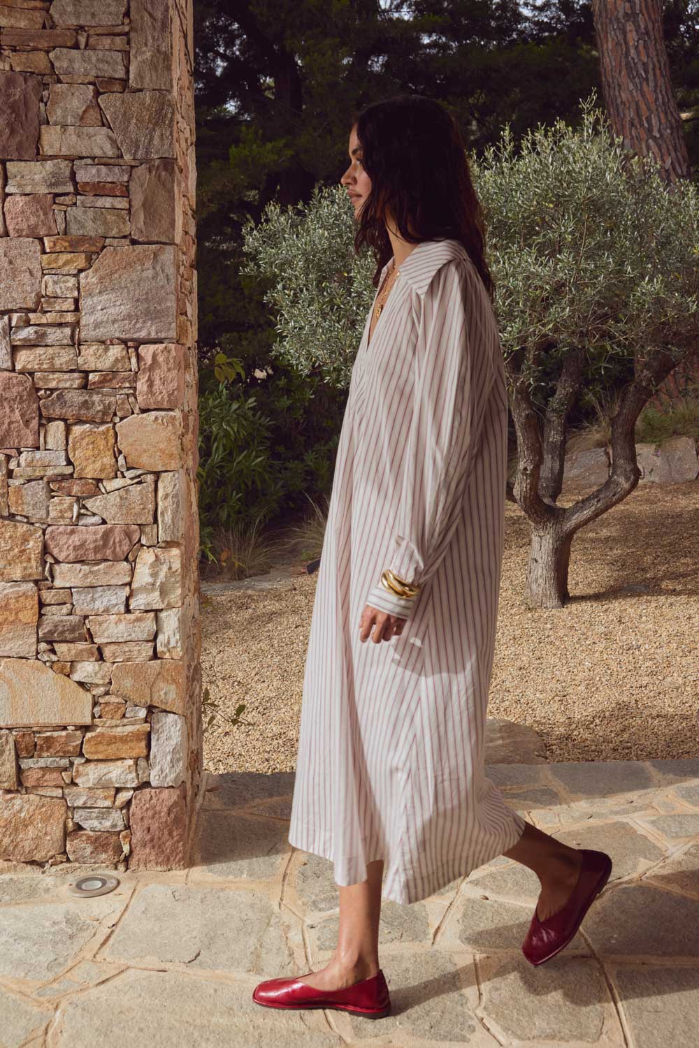 Dress Segolene stripes red background white