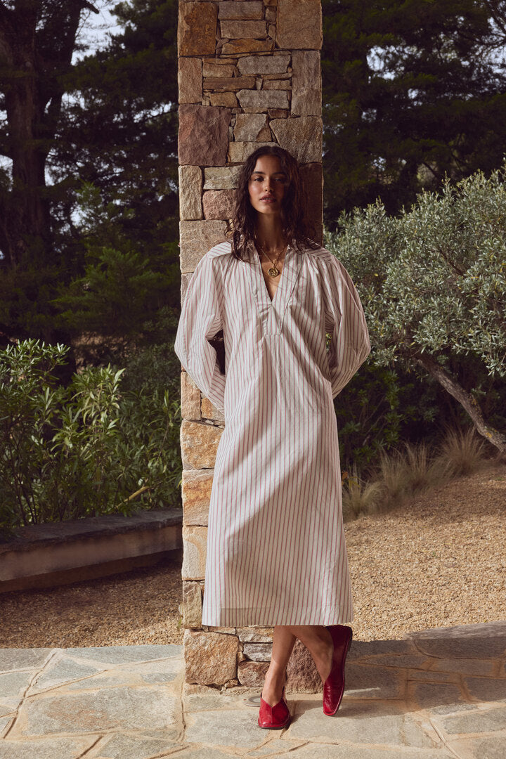 Dress Segolene stripes red background white