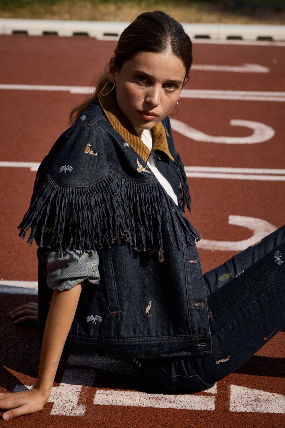 Veste Holly bleu brut et broderies ivy