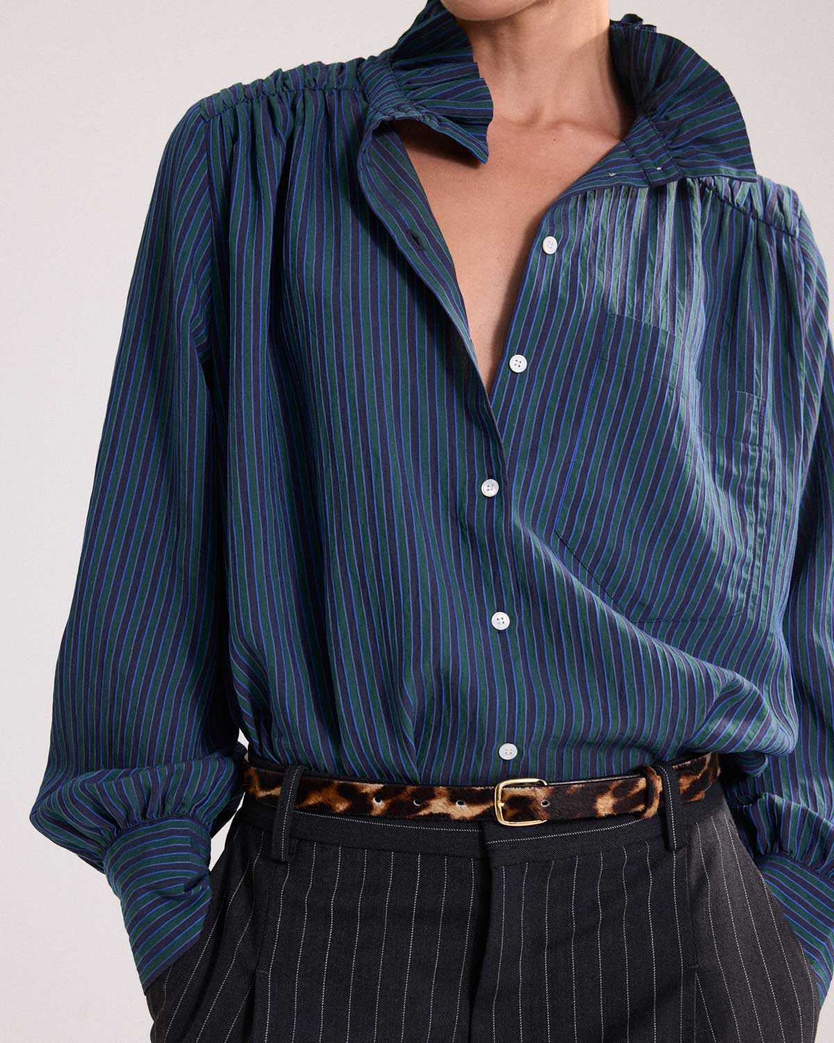 Shirt Léonor stripes green and blue
