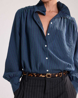 Léonor green and blue striped shirt