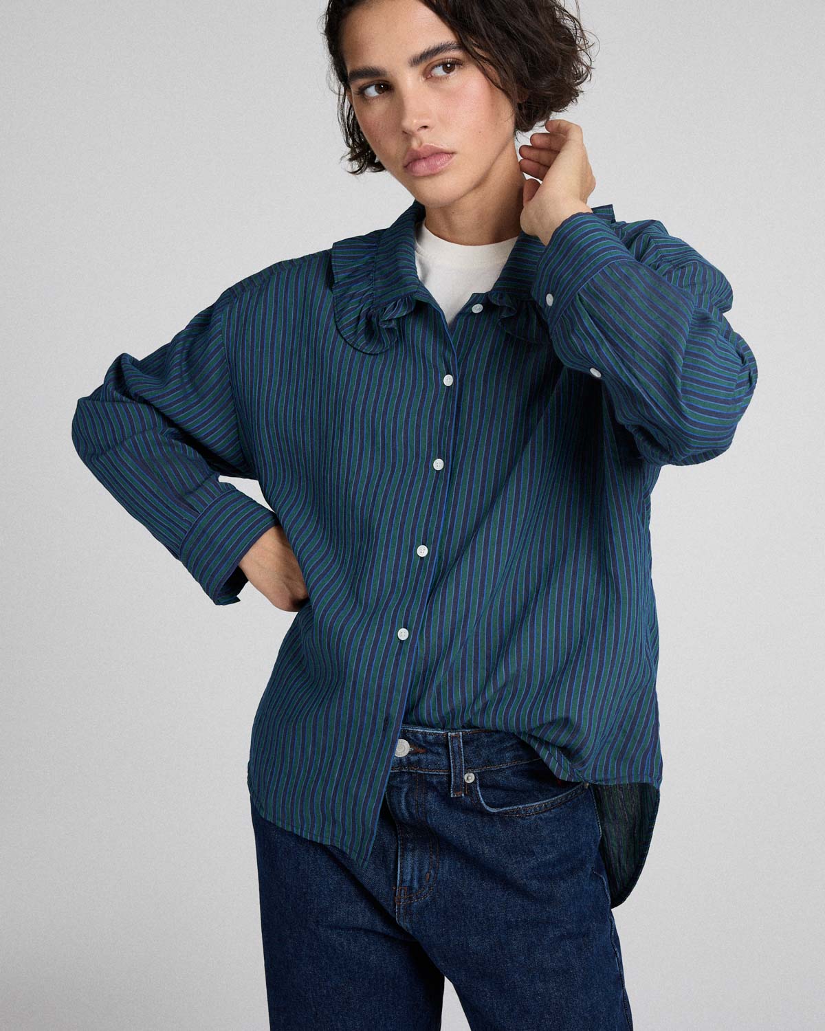 Shirt Thalia stripes green and blue