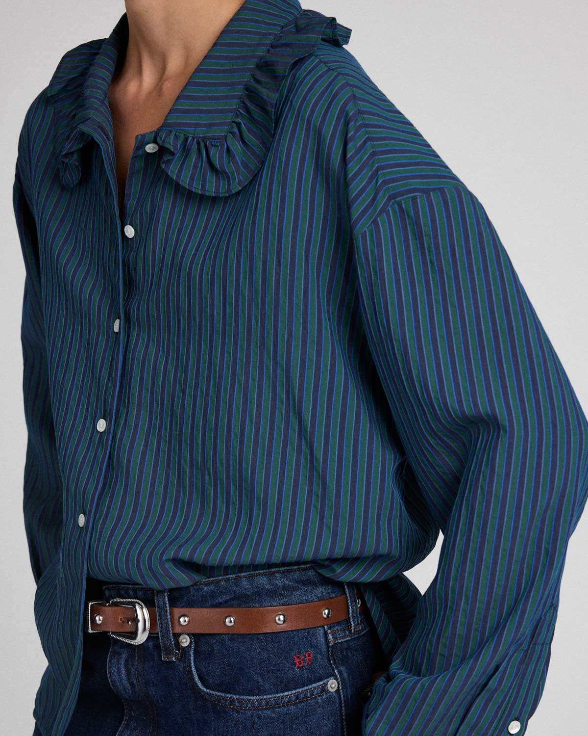 Chemise Thalia rayures vert et bleu