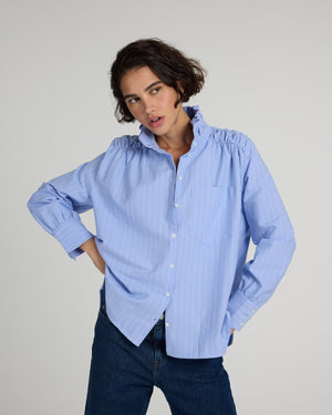 Leonor lavender and white striped shirt