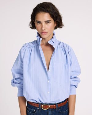 Leonor lavender and white striped shirt