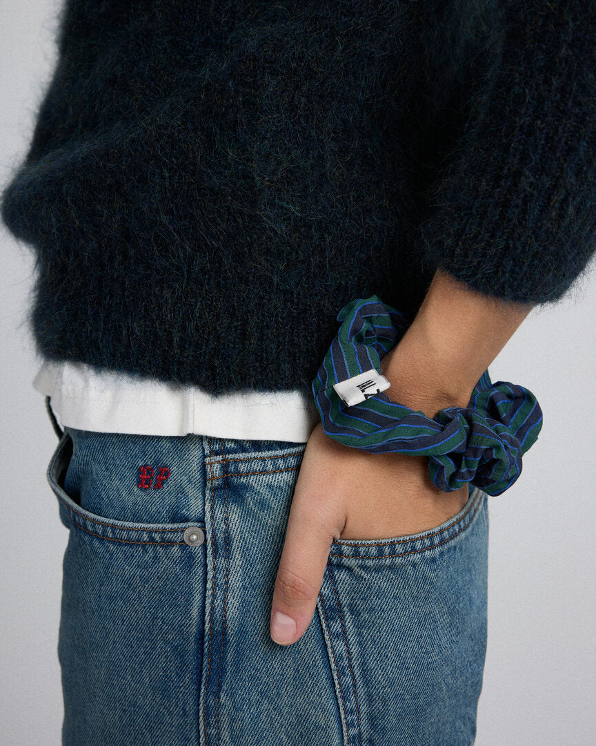 Green and blue striped Billy scrunchie