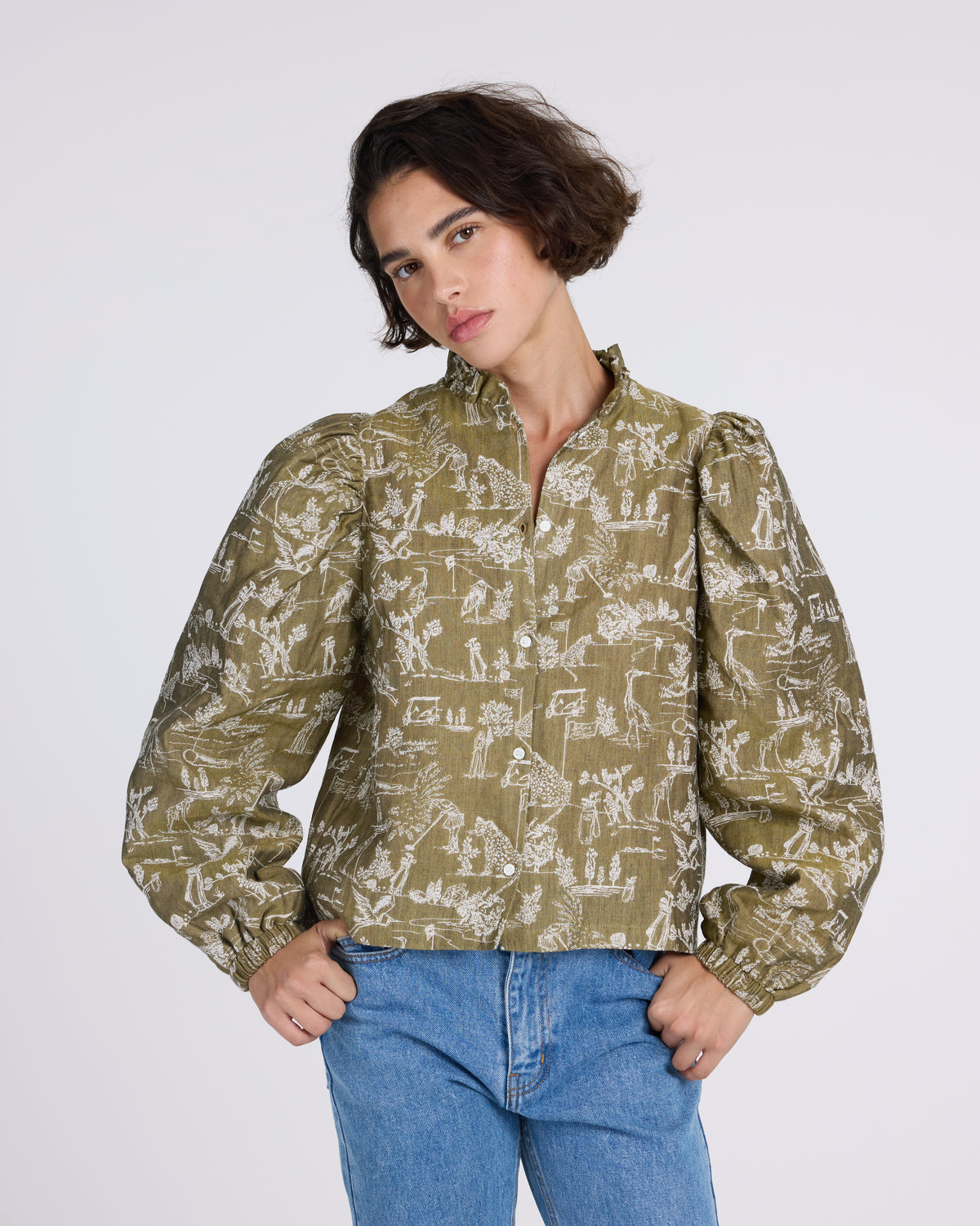 Elvy khaki playground print shirt