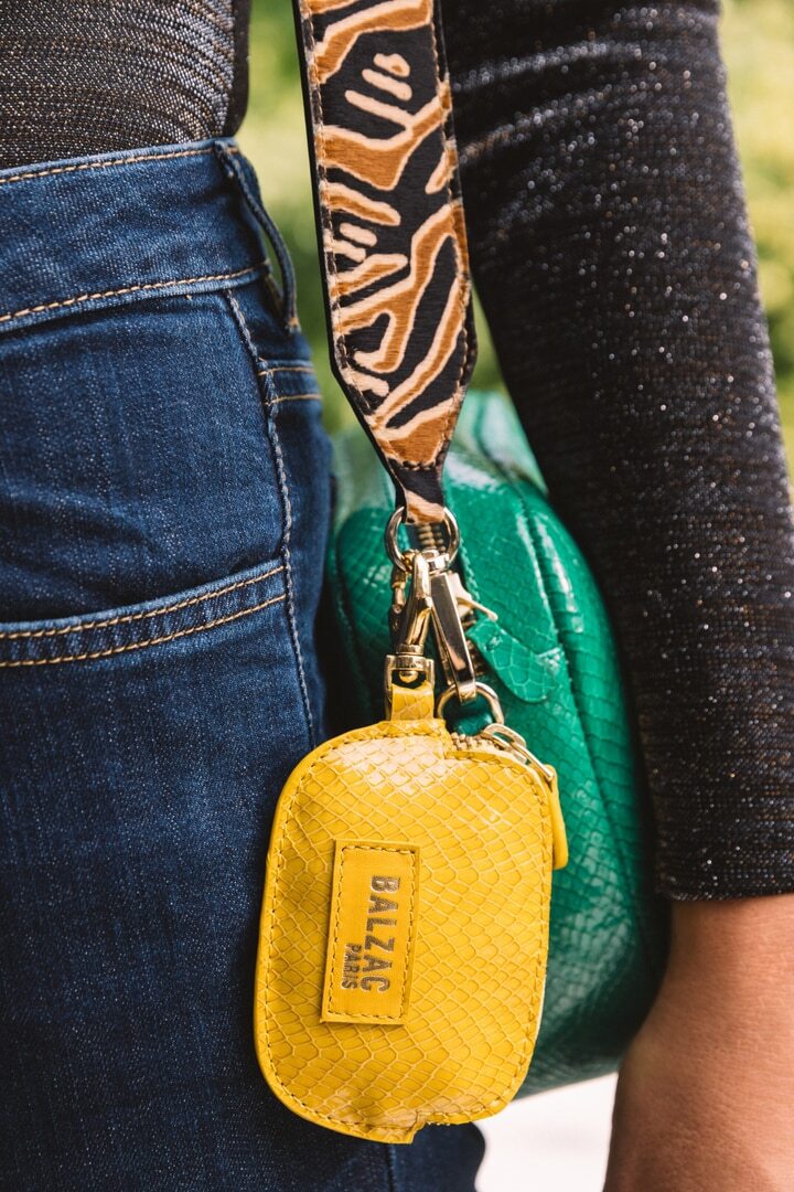 Yellow lizard embossed Ziggy carabiner coin purse