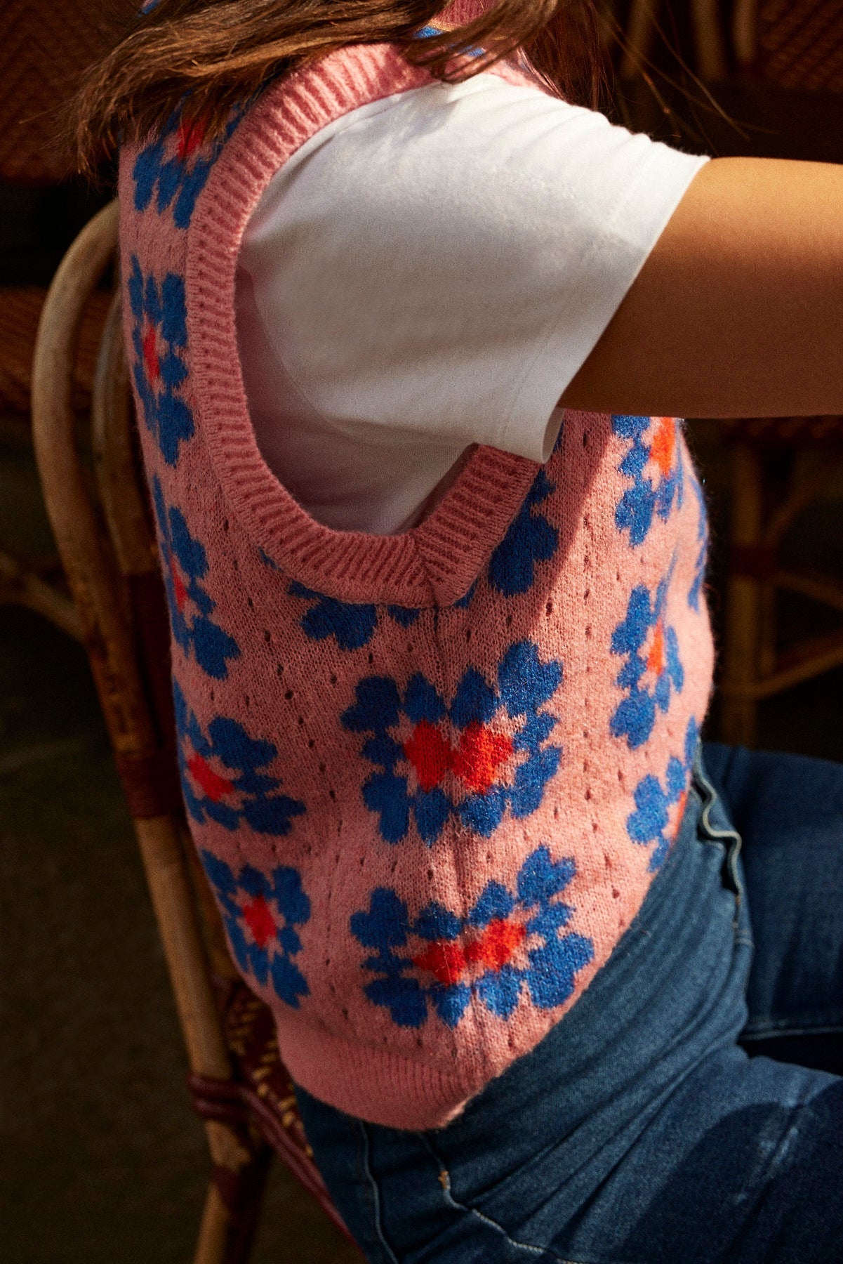 Pink, red and blue Anemone sweater 
