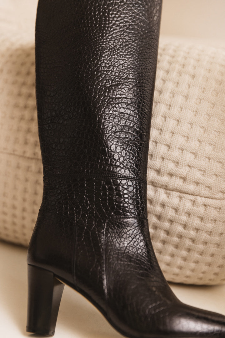 Black embossed Denise boots