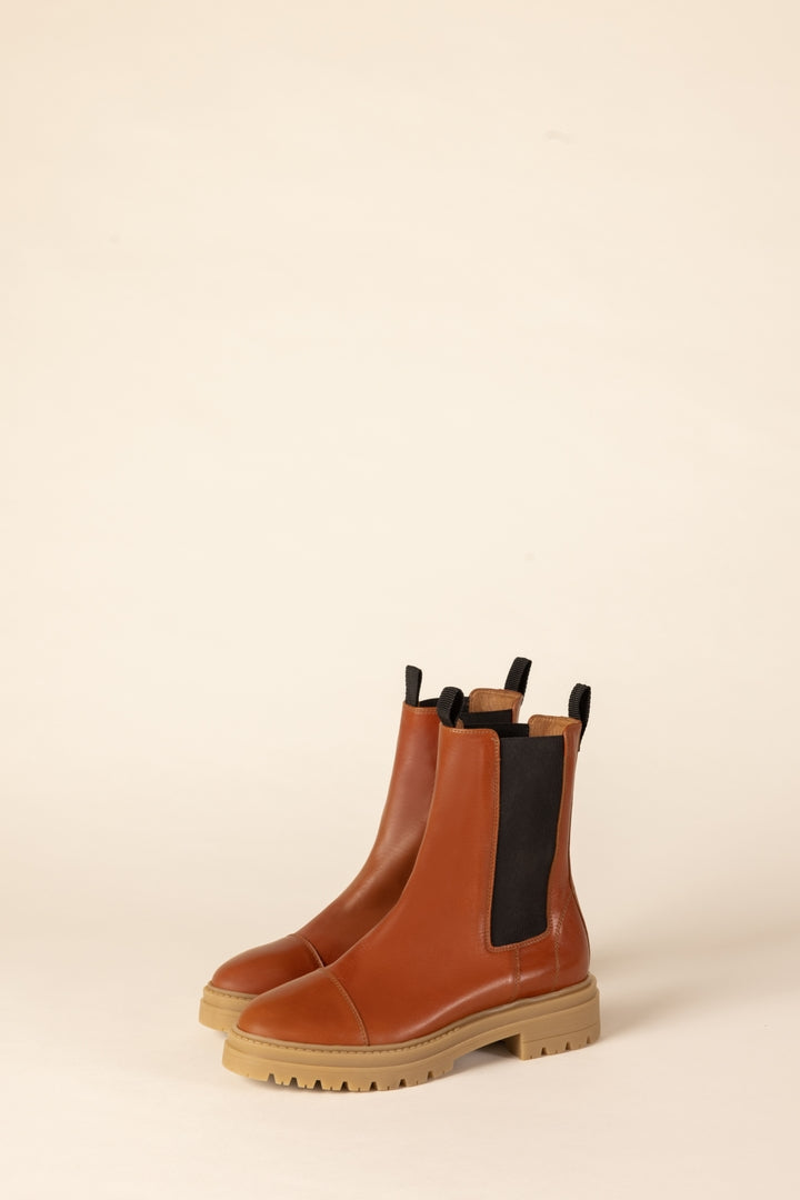 cognac fleuron ankle boots