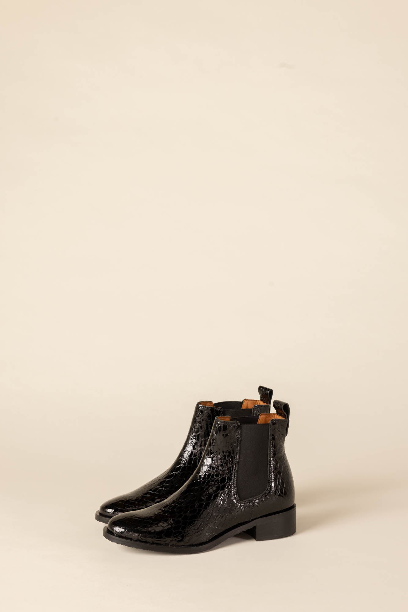 Josepha black embossed patent leather ankle boots