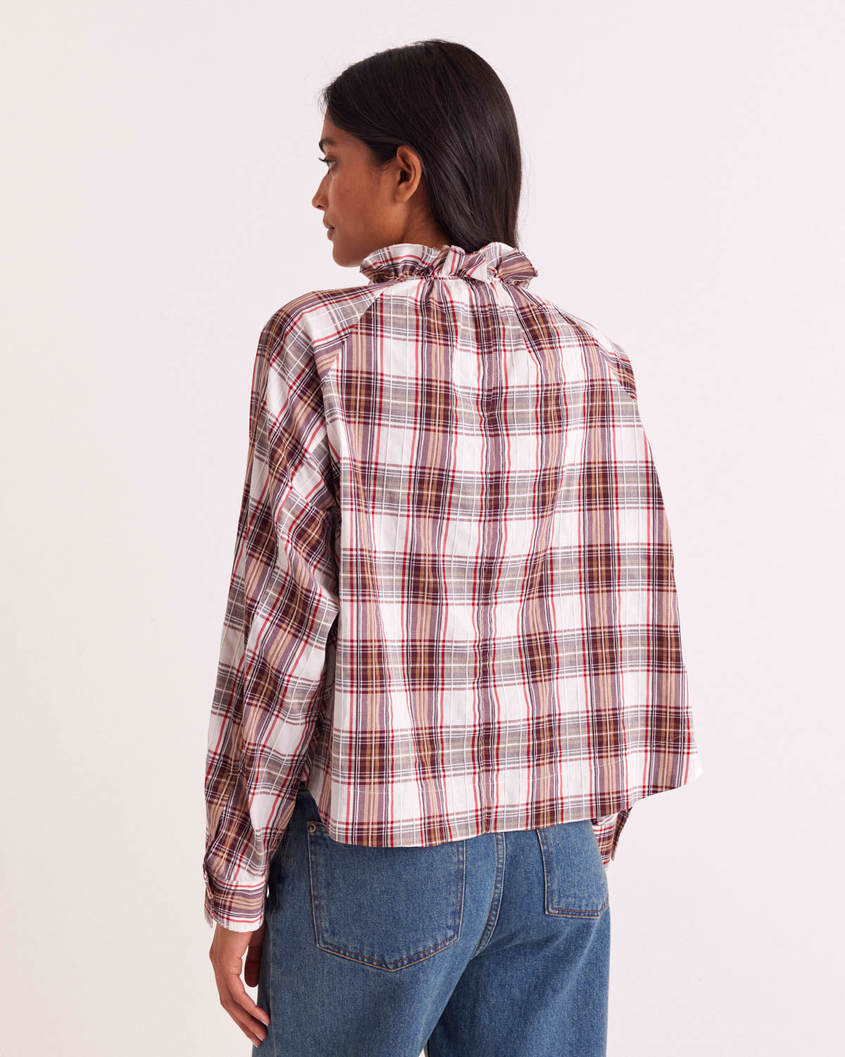Zoelie red and beige tartan blouse