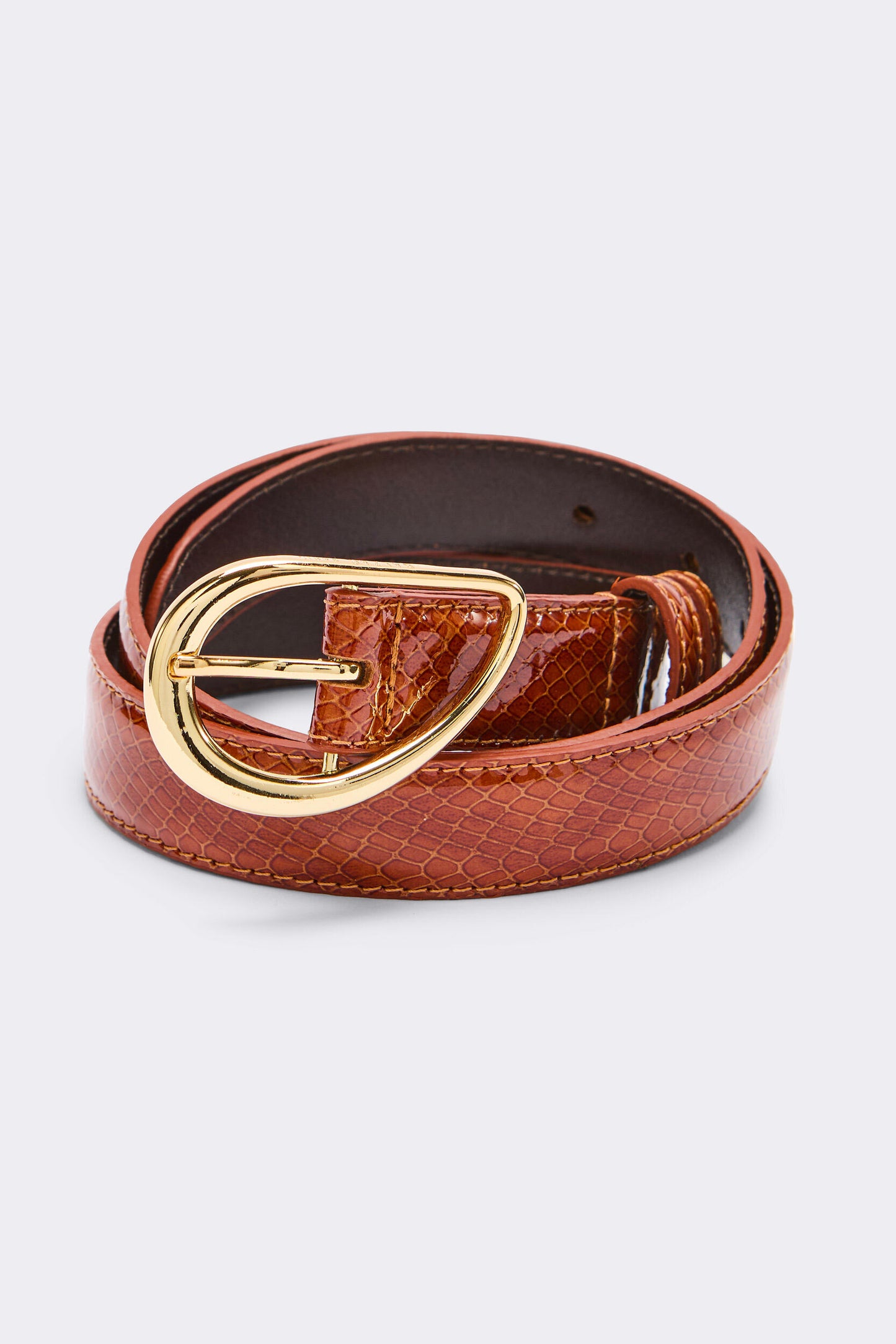 Basma embossed camel patent leather belt