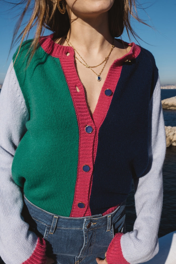 Blue, green and pink Fontaine cardigan
