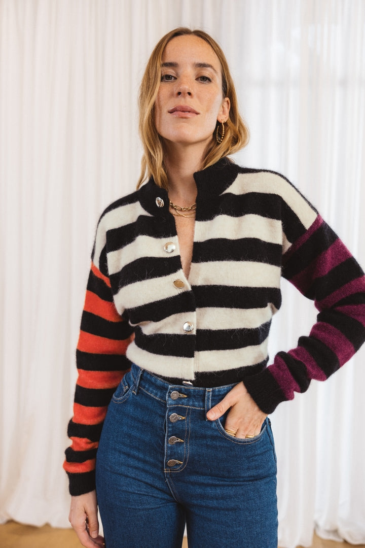 Amalia - Cardigan Rétro Multicolore – Claire Montreal Amalia - Cardigan Rétro Multicolore – Claire Montreal