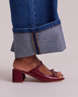 Joane burgundy crinkled patent mules