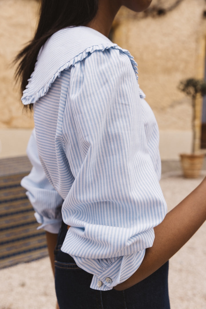 Blue and white striped Cezembre blouse