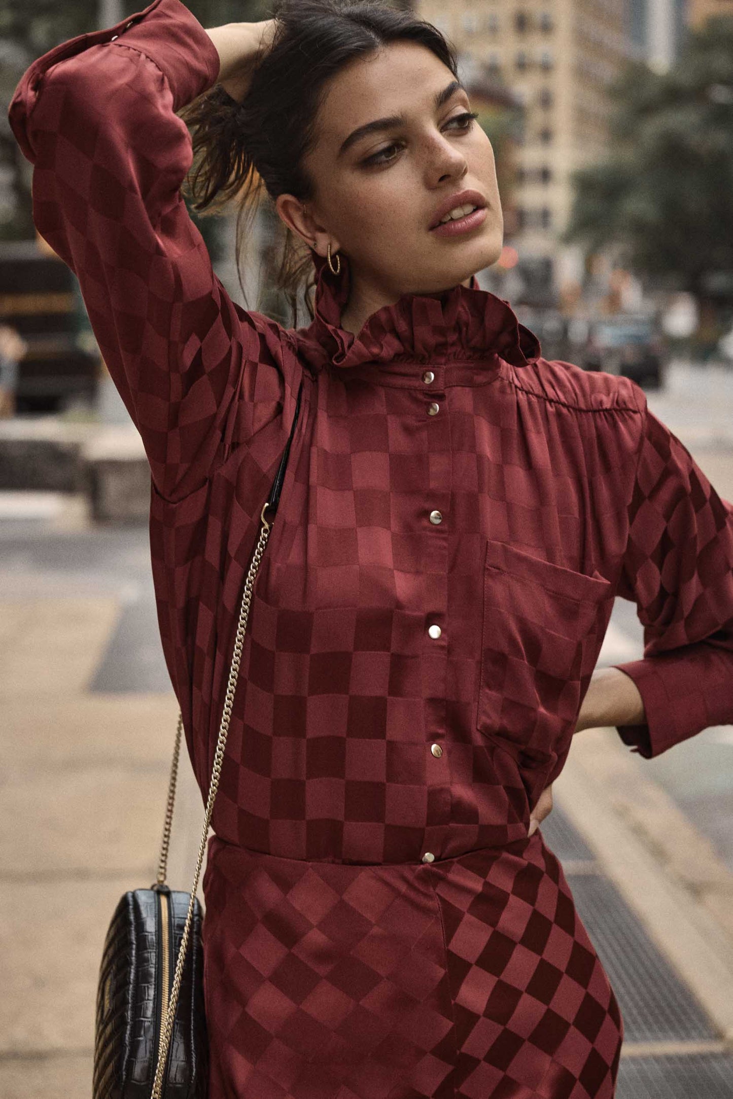 Léonor burgundy checkered shirt