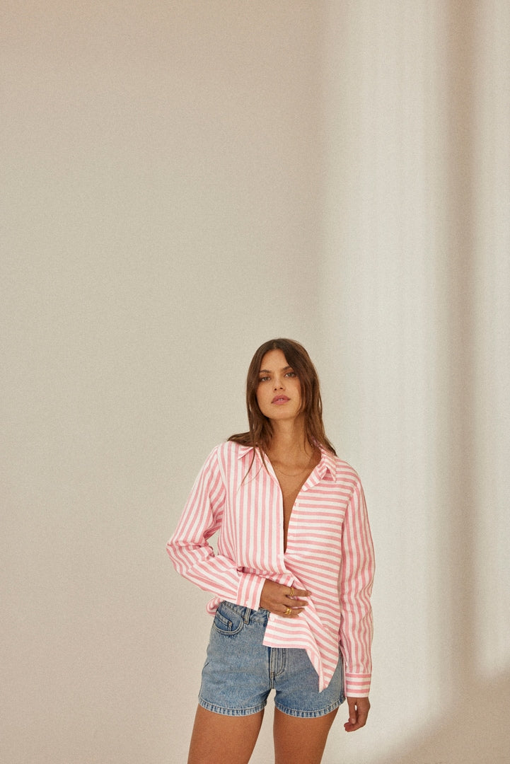 Bindweed shirt with pink stripes